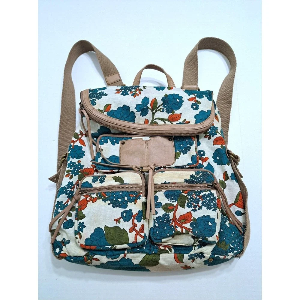 Anthropologie Hayden Harnett Brooklyn NYC Backpack Bag Floral Poppy Turquoise